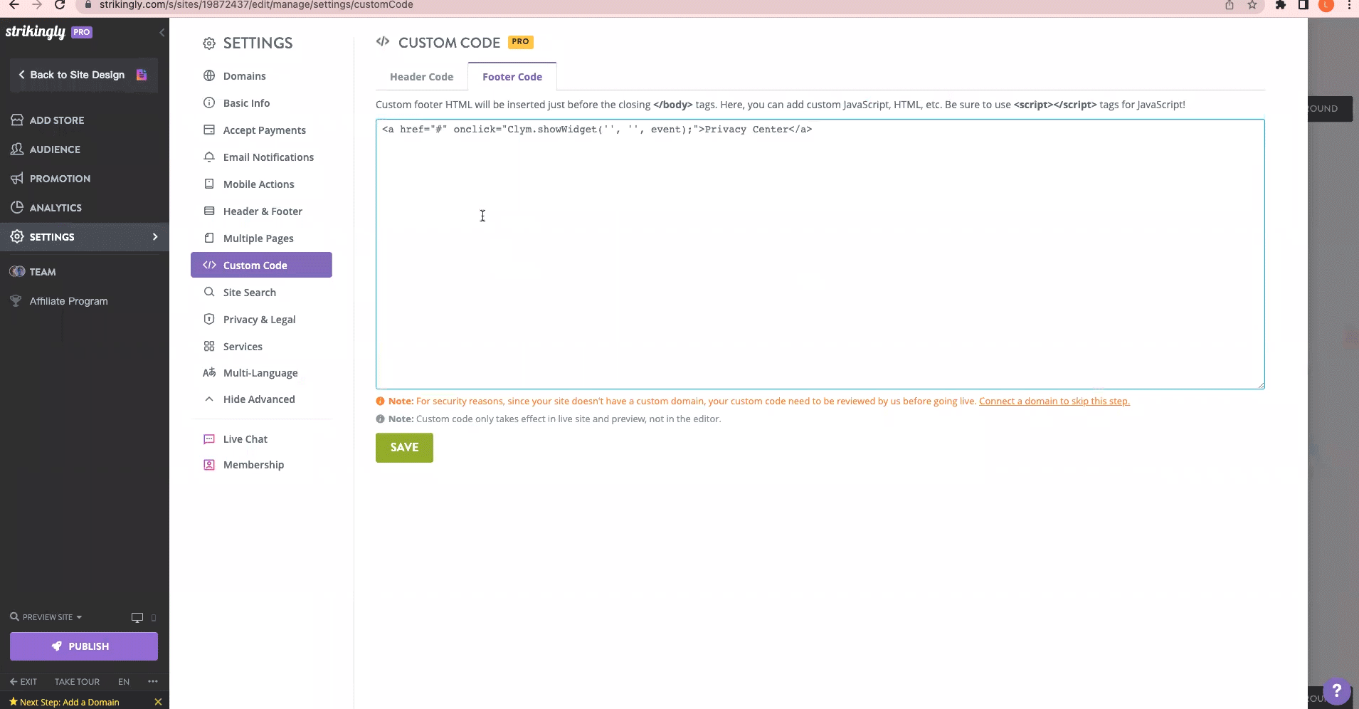 03. Install Clym Links on Strikingly website.gif