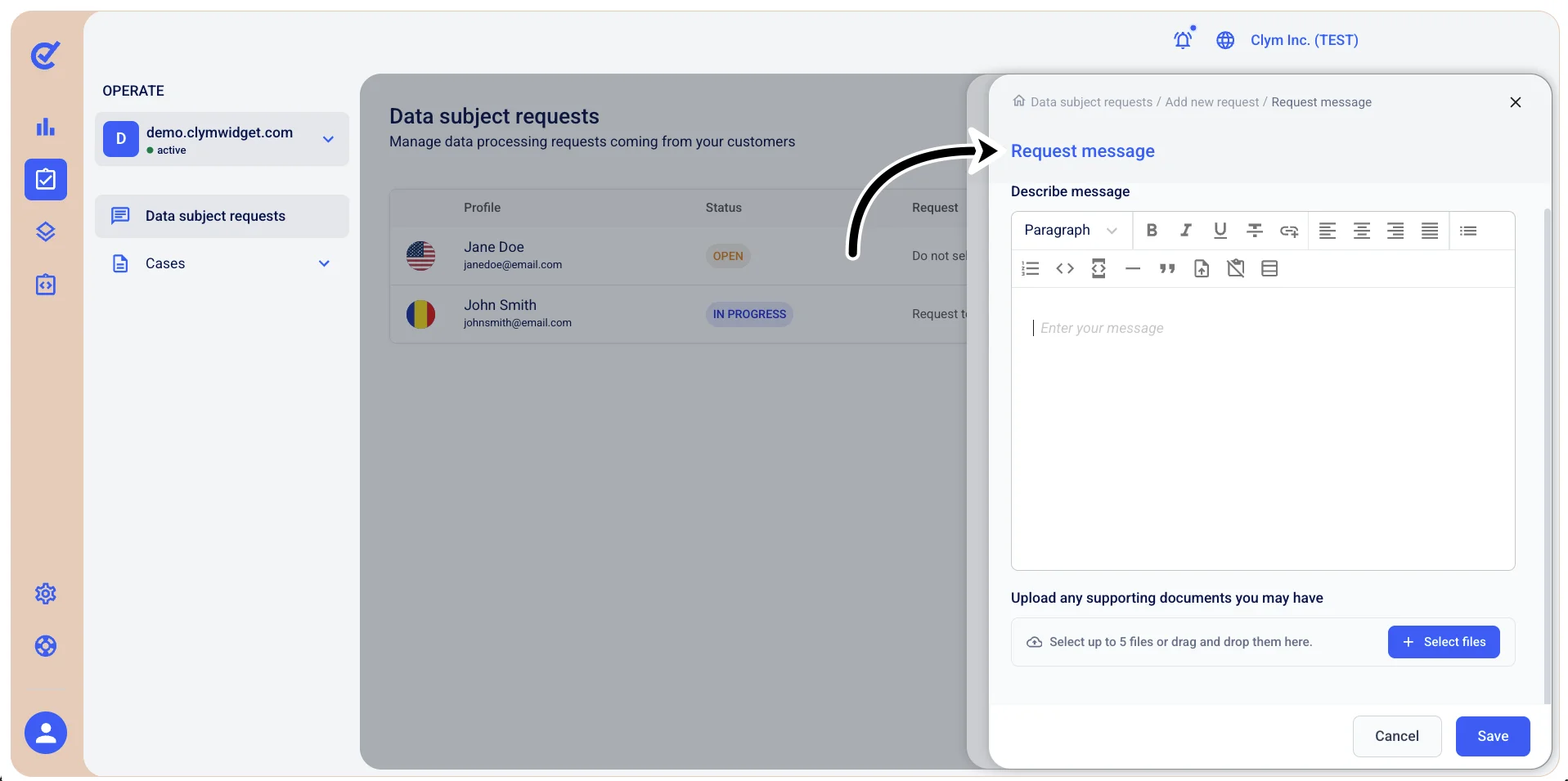 Request message window