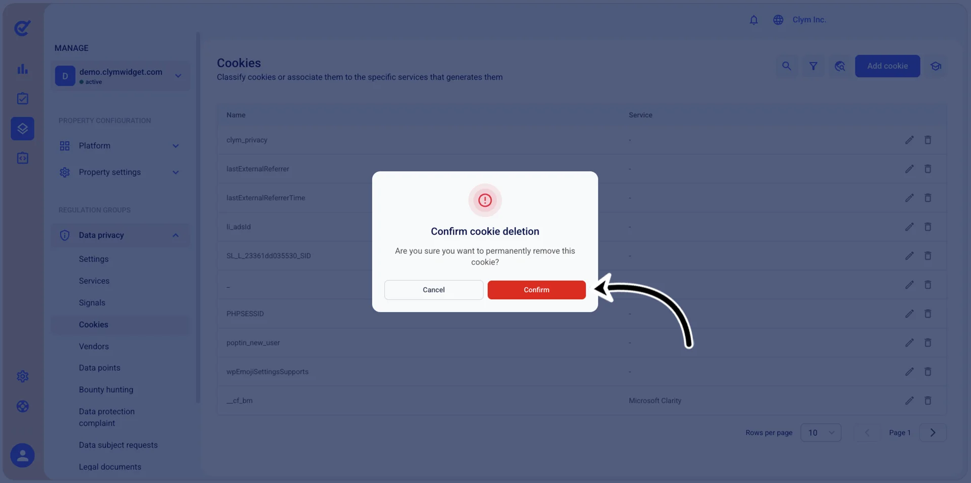 Confirm deletion