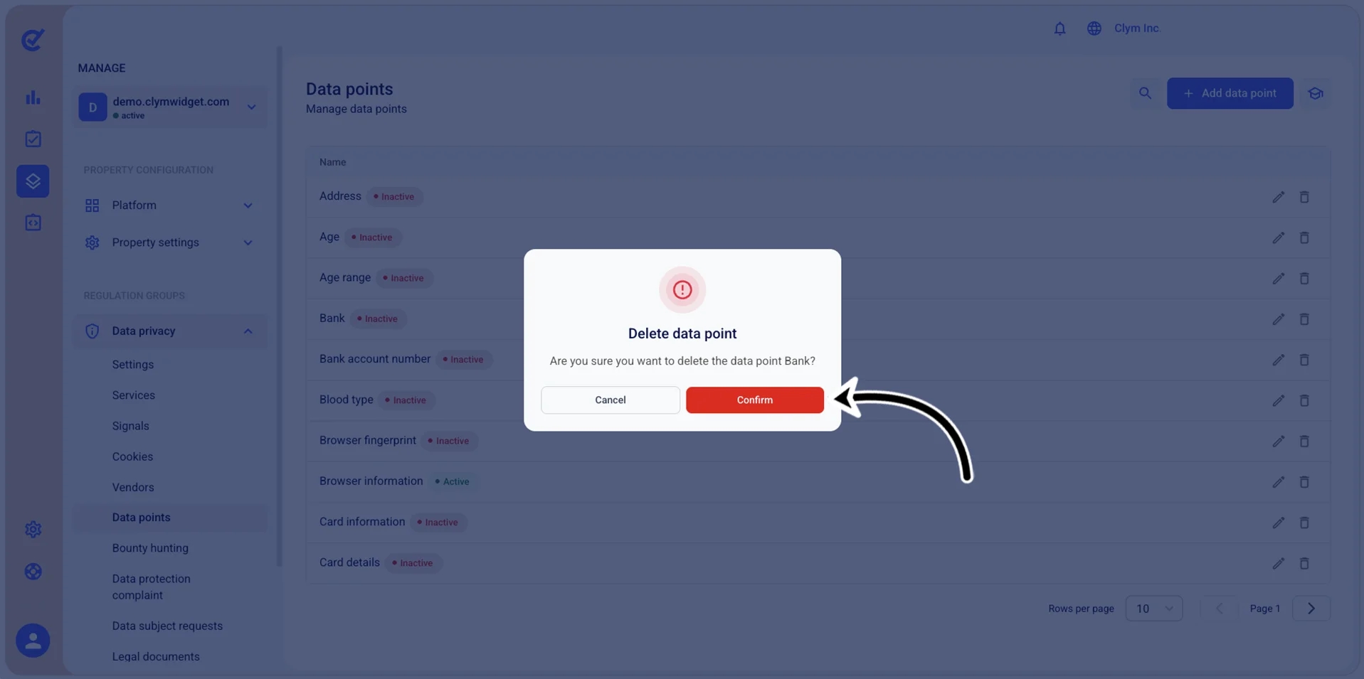 Confirm deletion