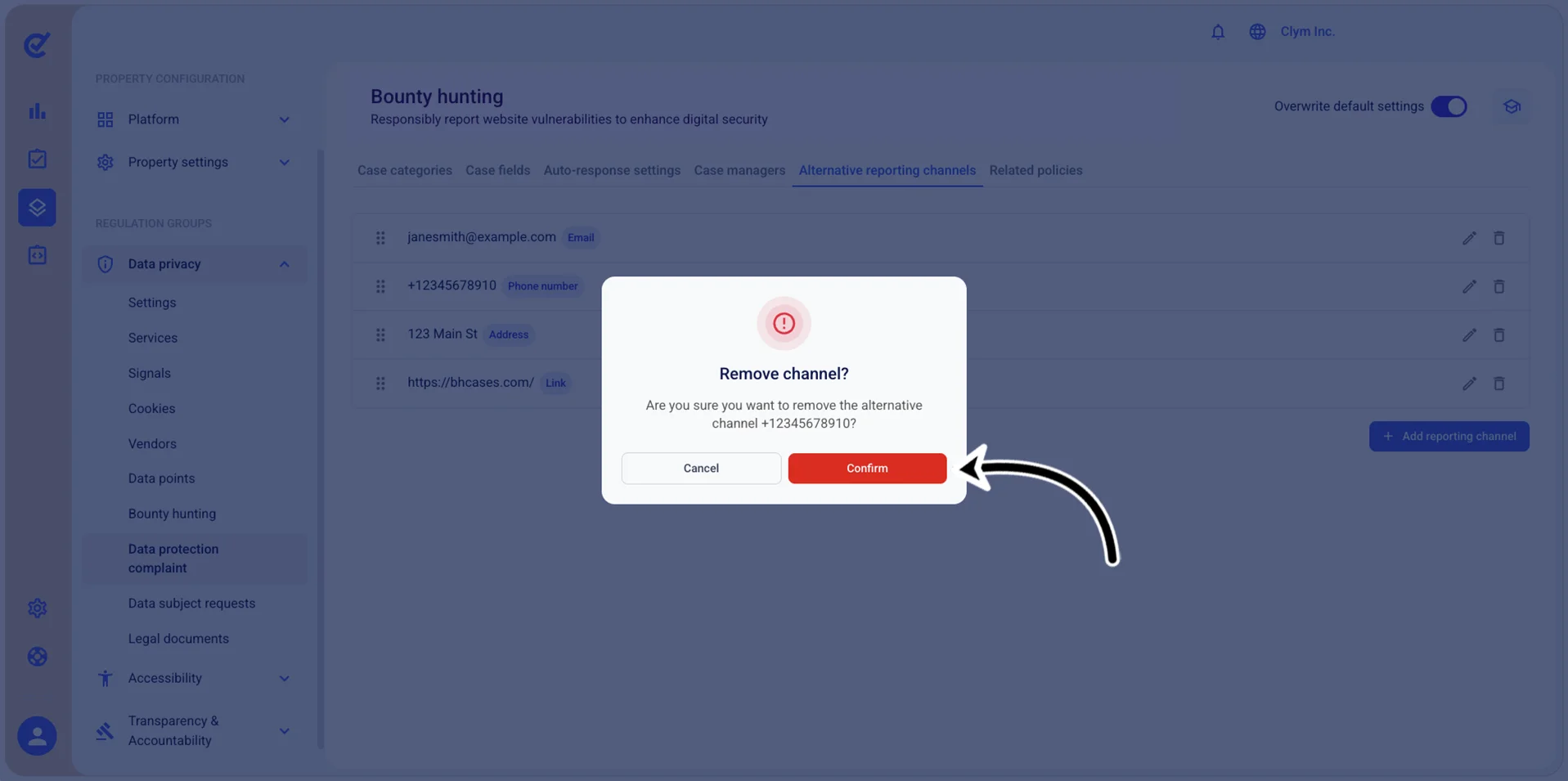Confirm deletion