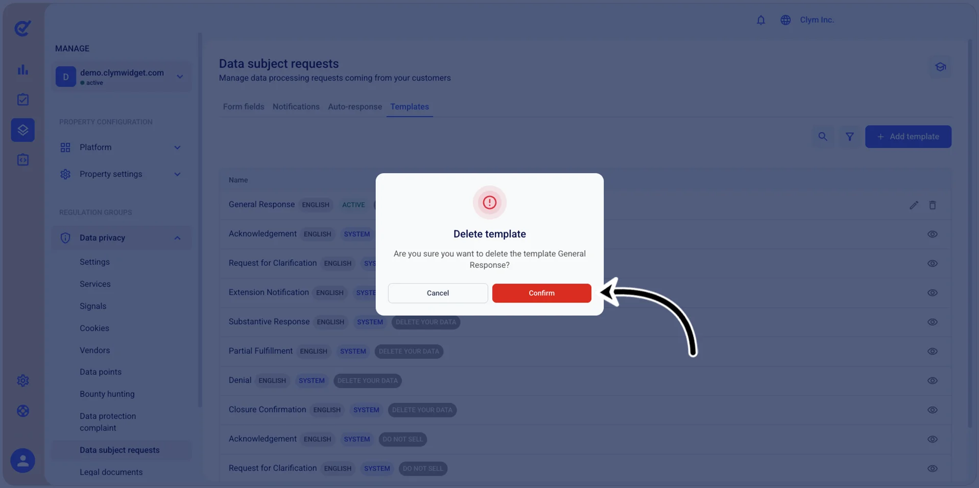Confirm deletion