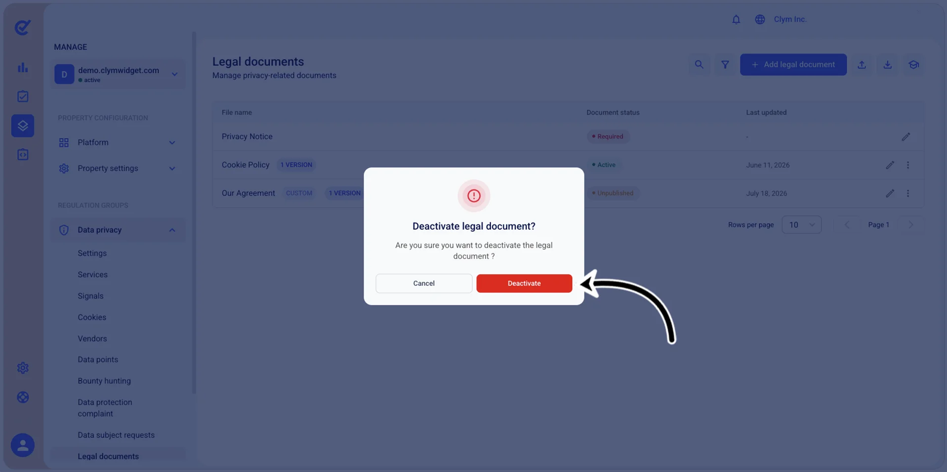 Confirm deactivation