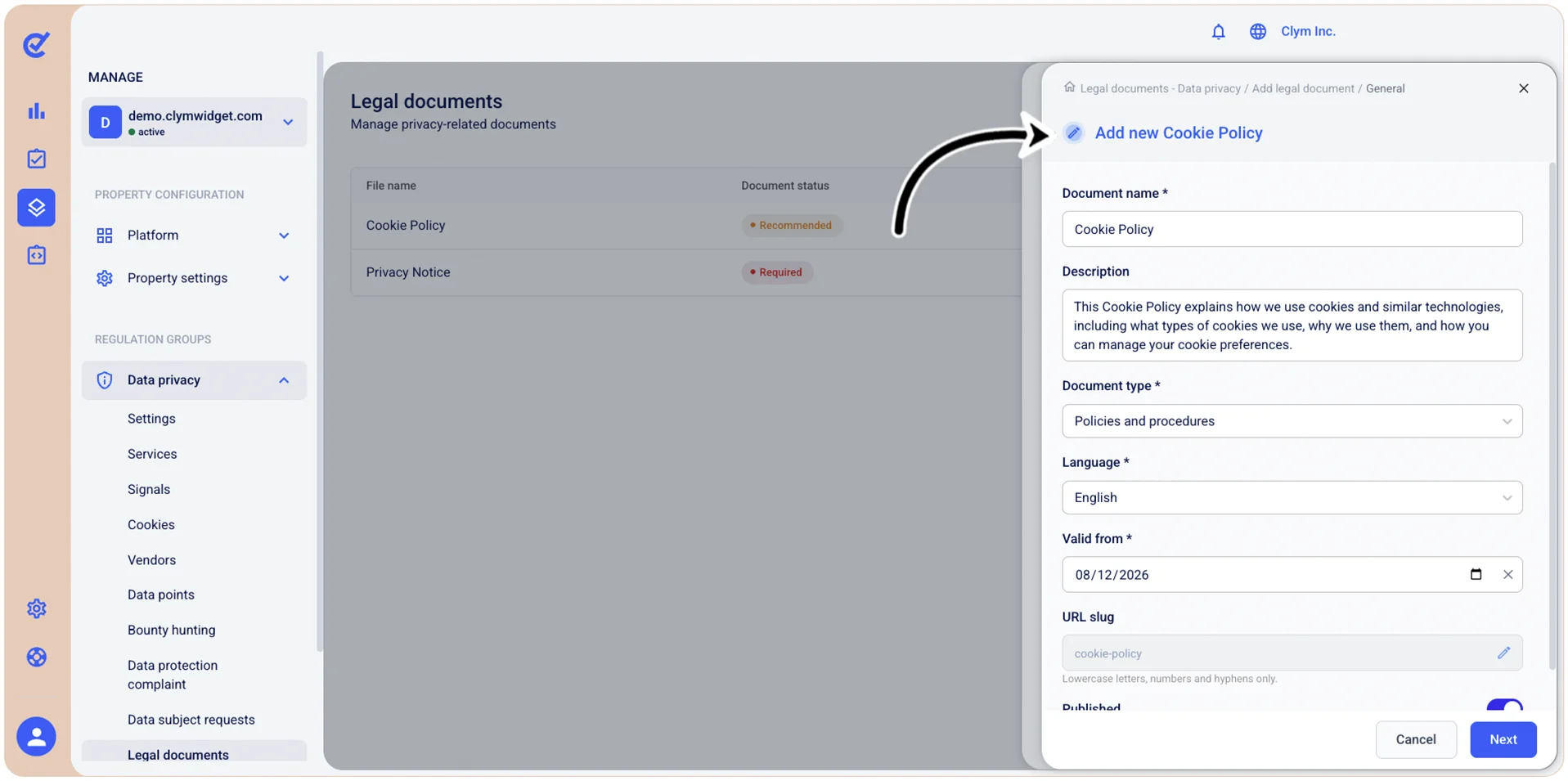 Add new document window