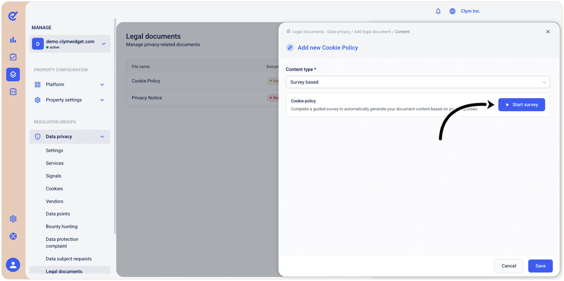Start survey button