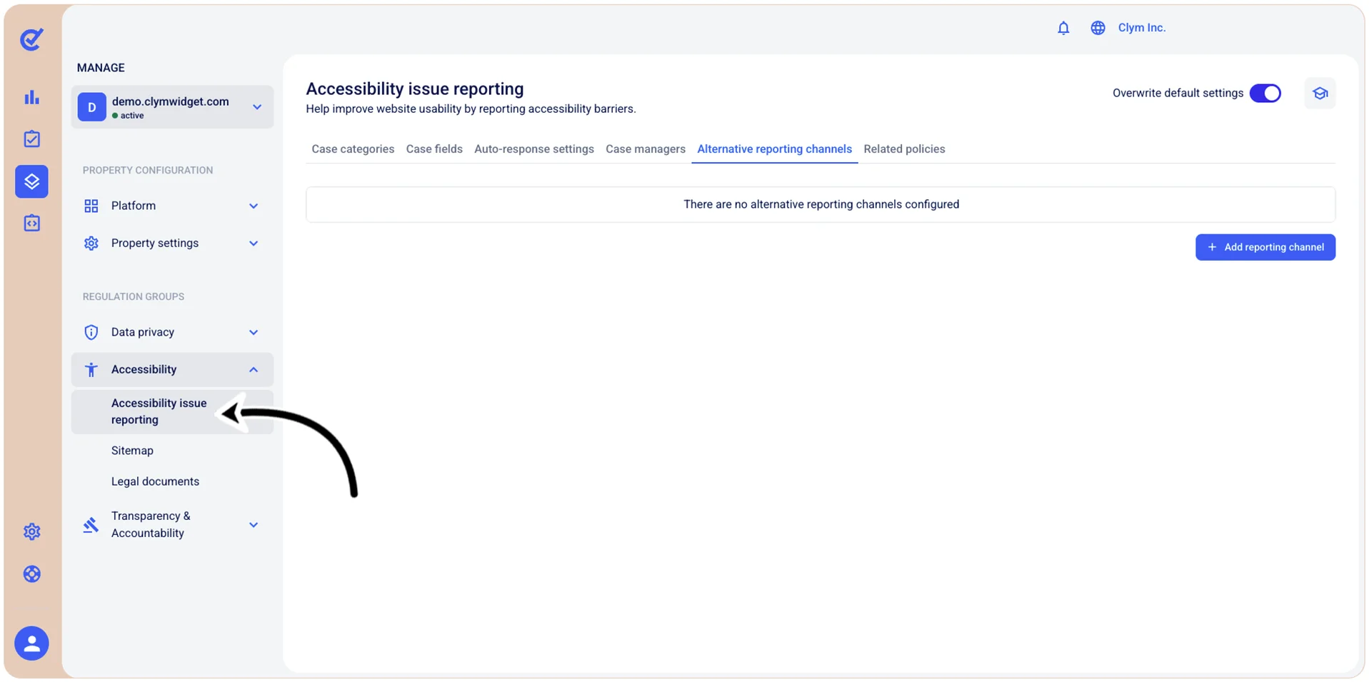 Accessibility issue reporting settings section