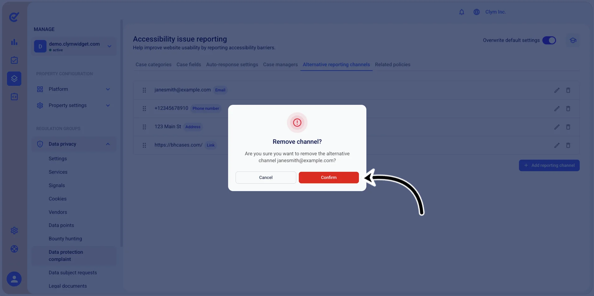 Confirm deletion