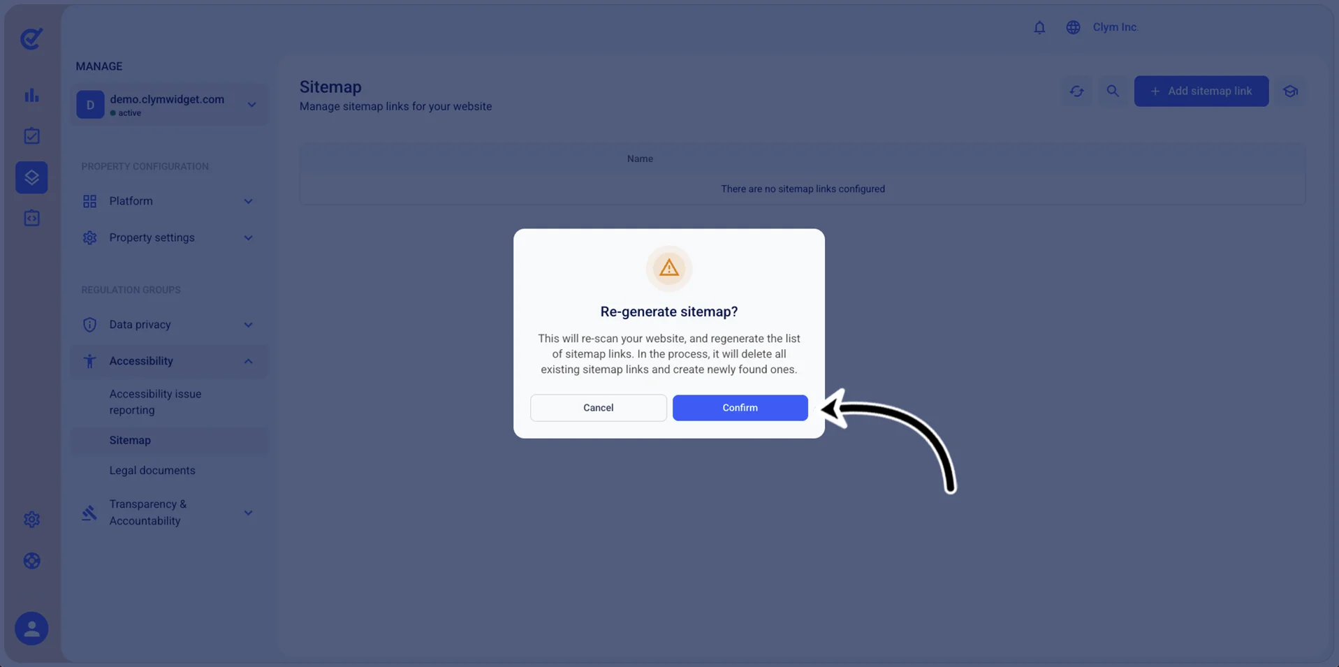 Regenerate sitemap confirmation