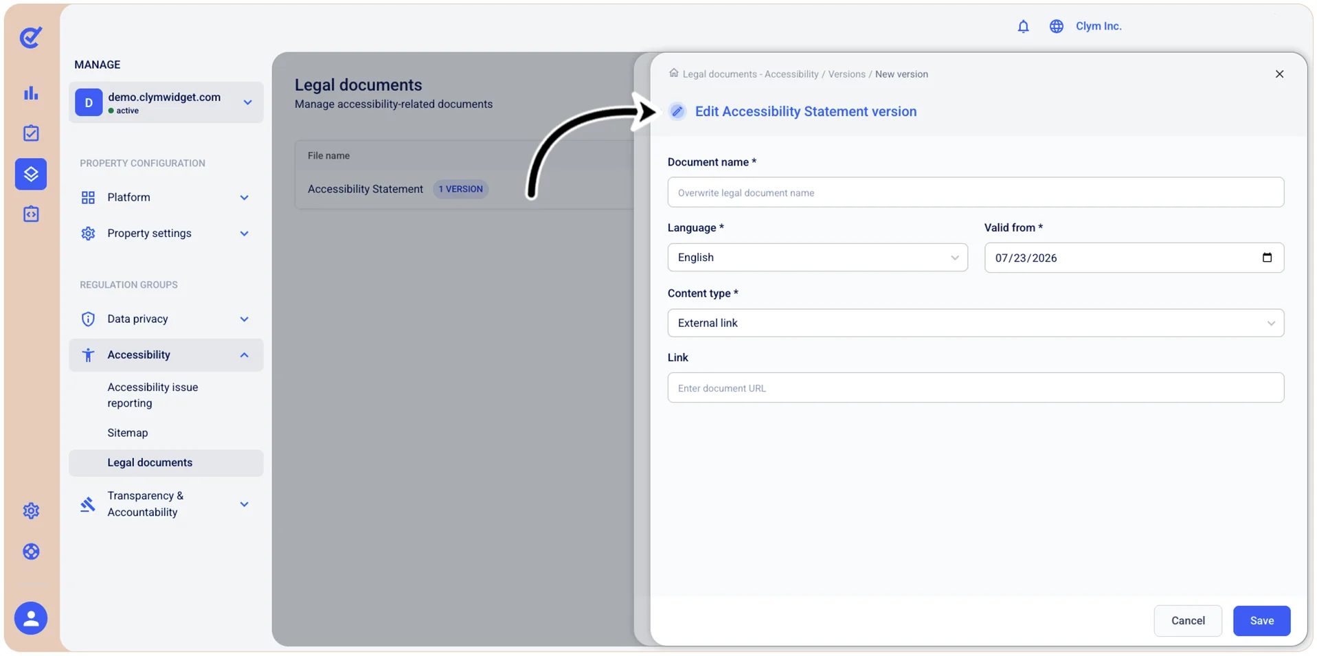 External link selected