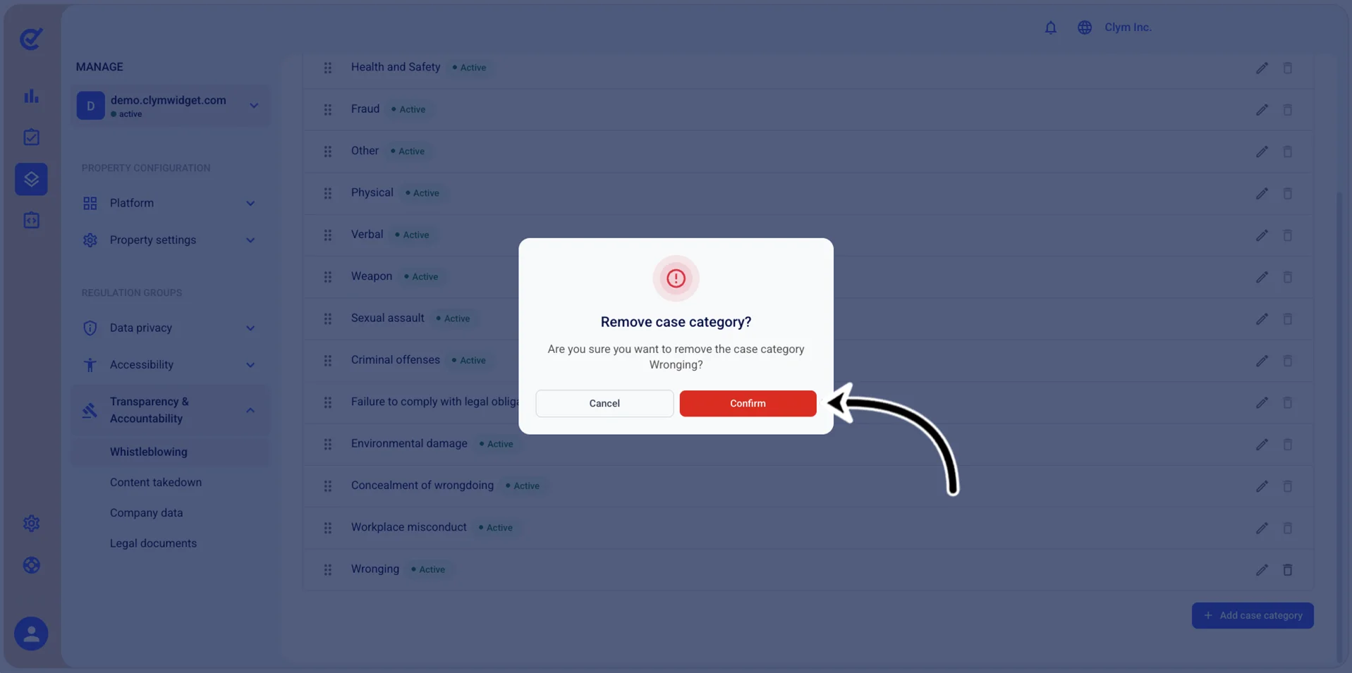 Confirm deletion