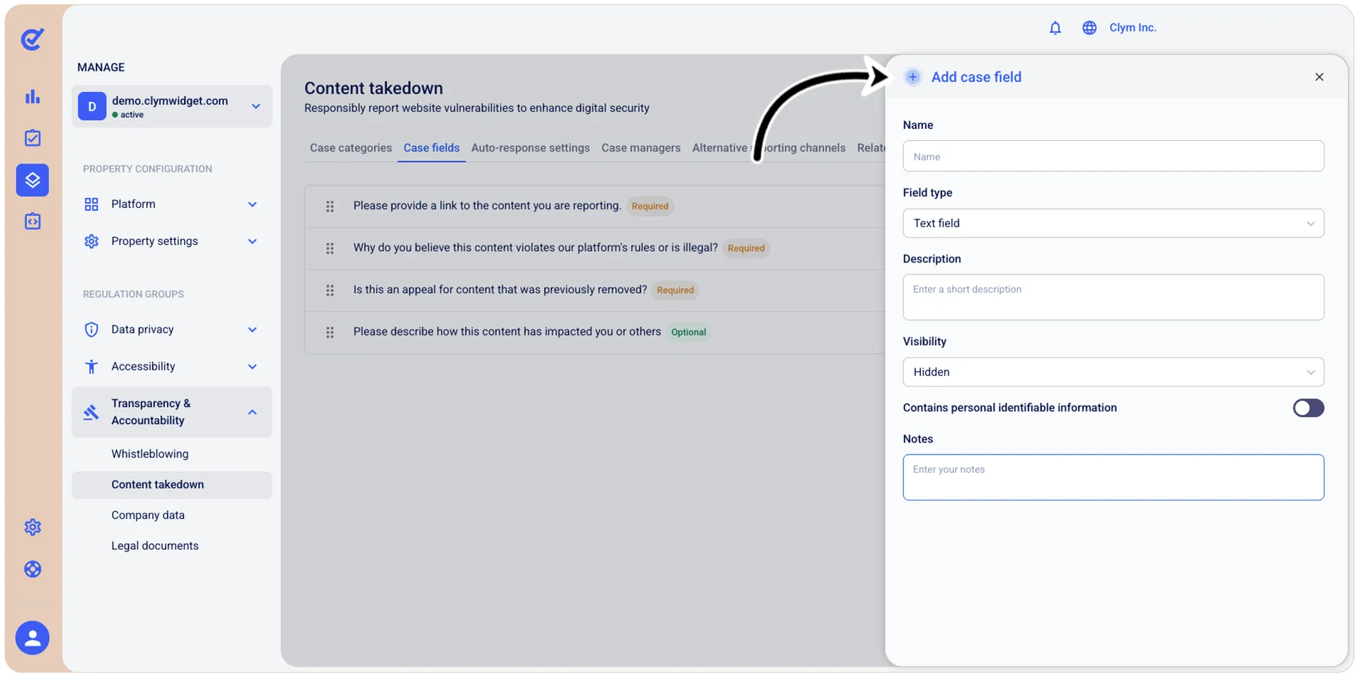 Add case field window