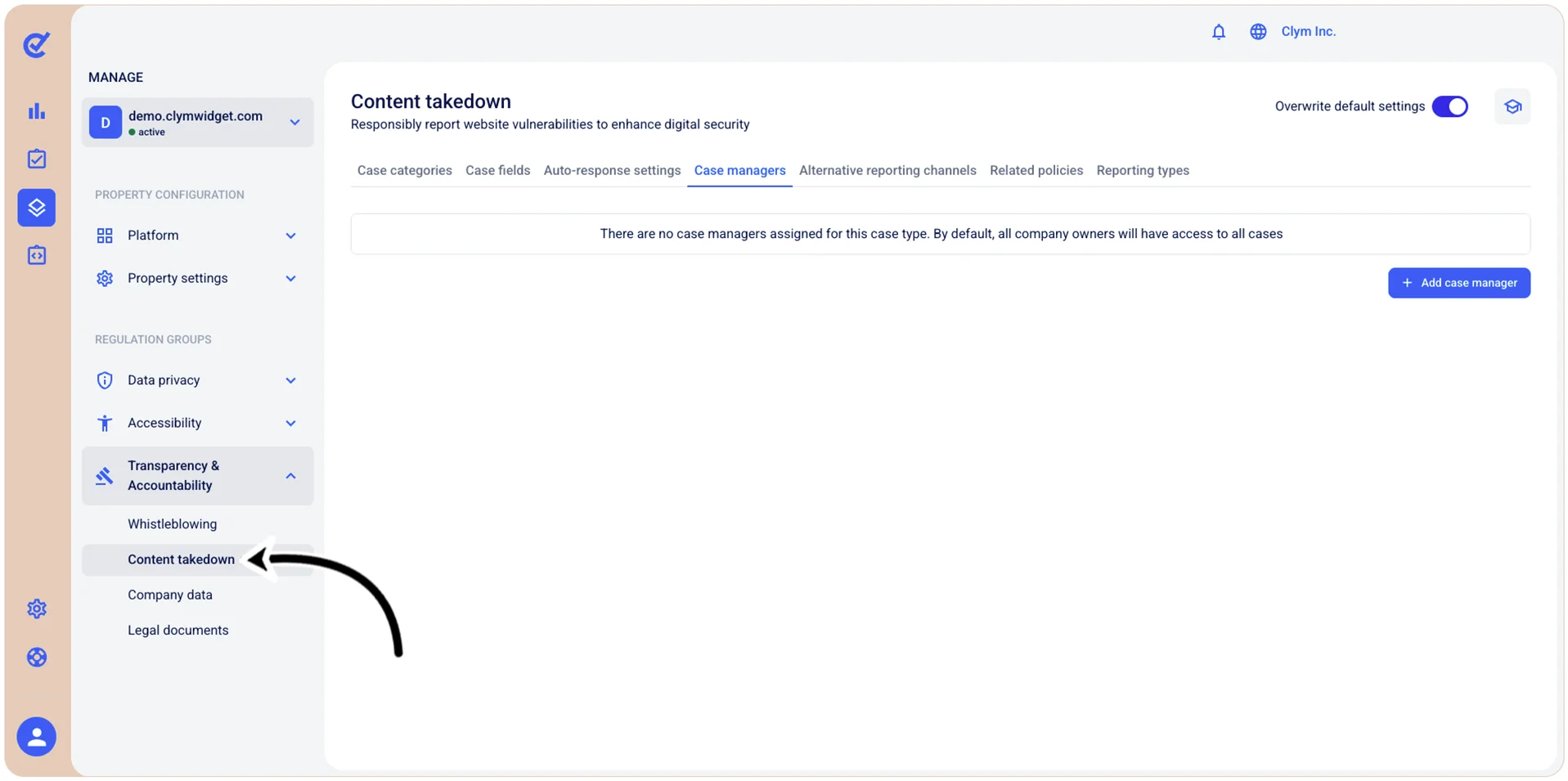 Content takedown section