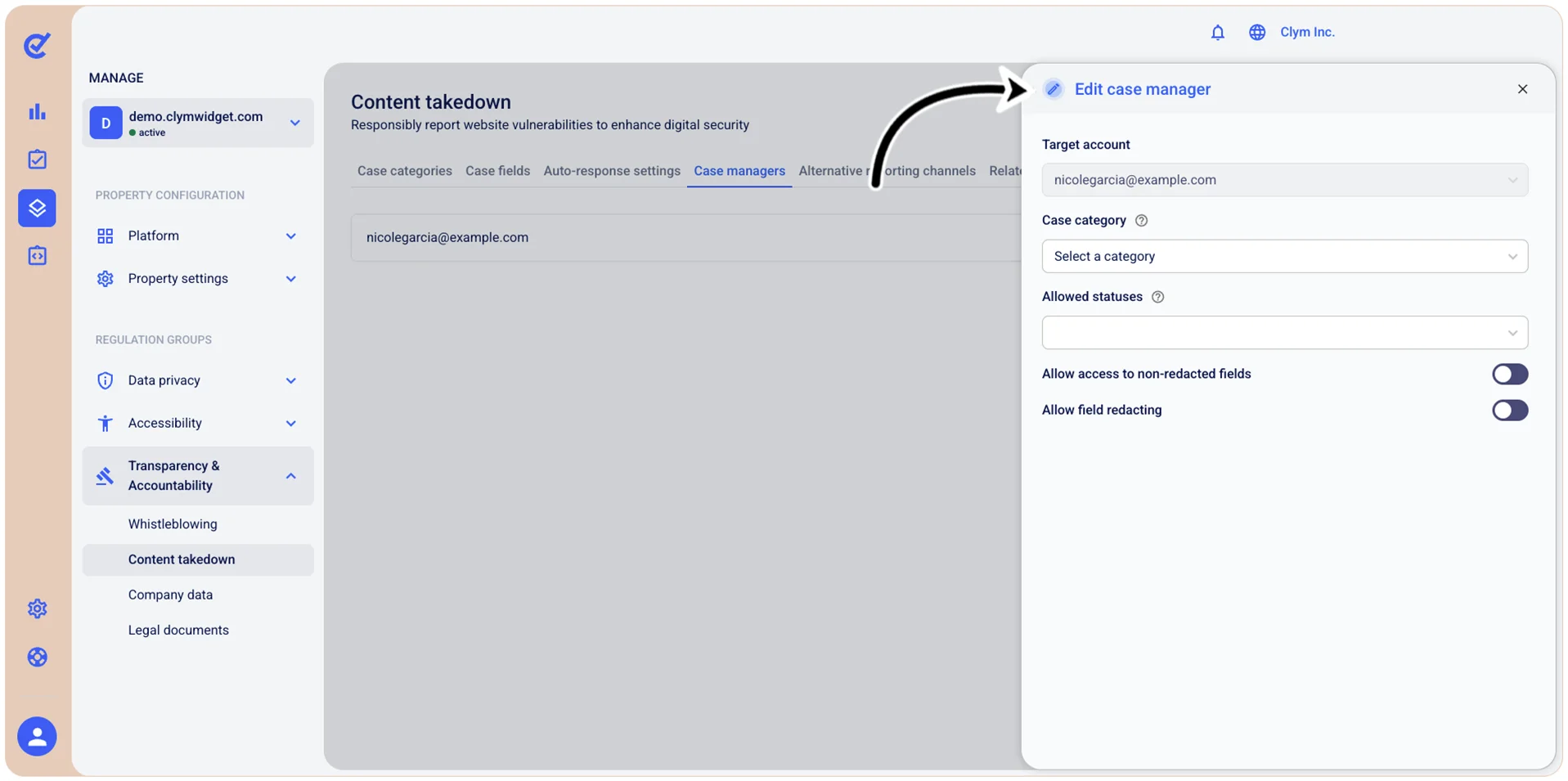 Edit case manager section