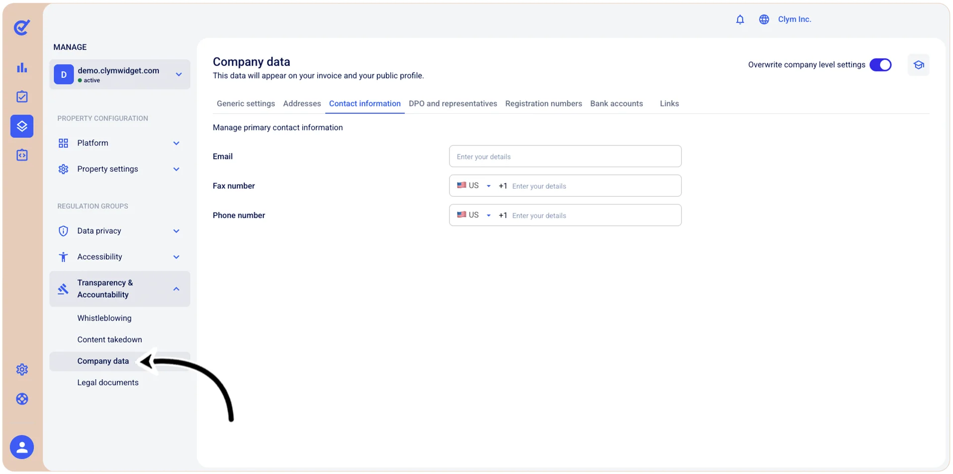 Company data section