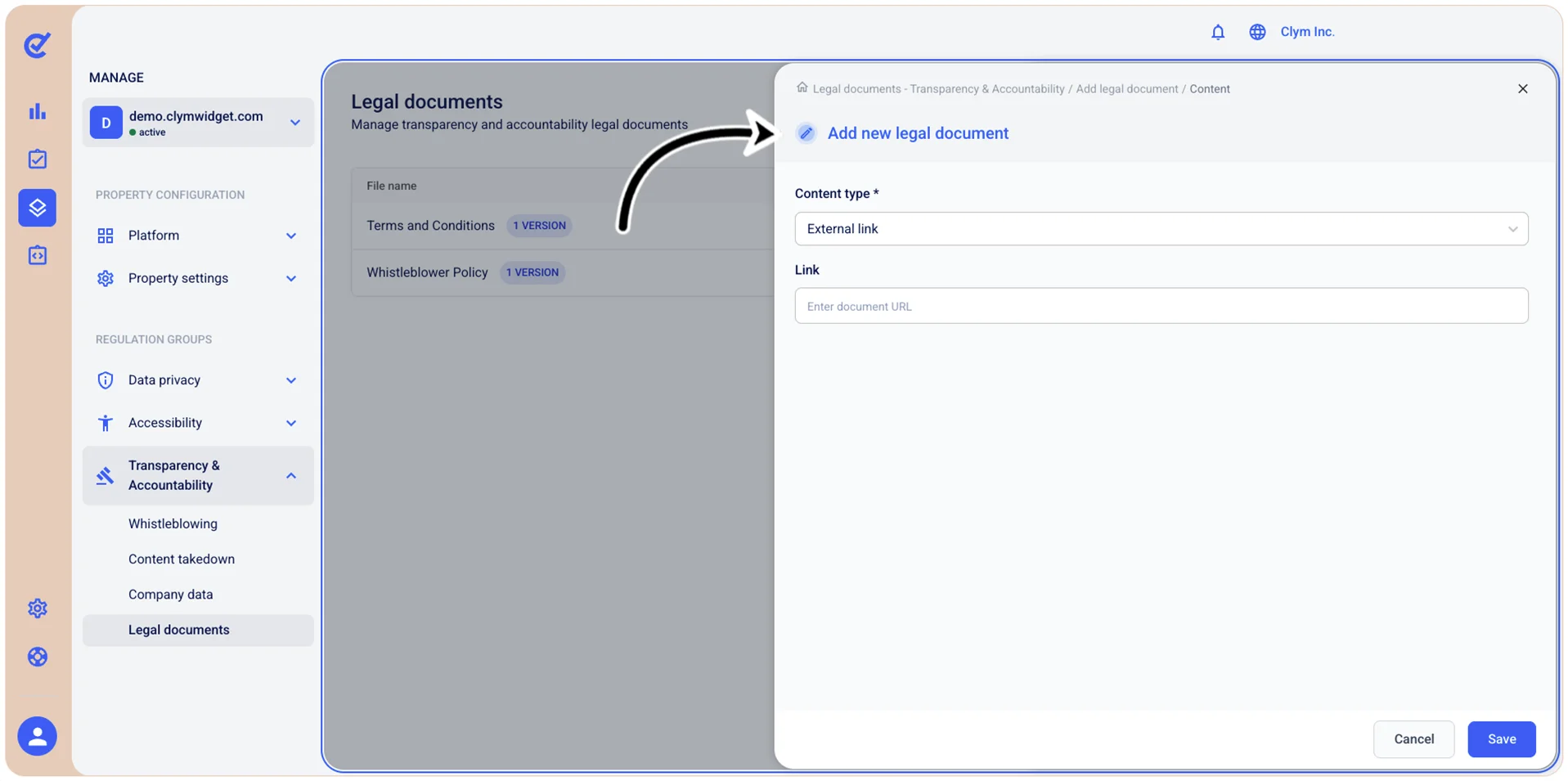 External link selected