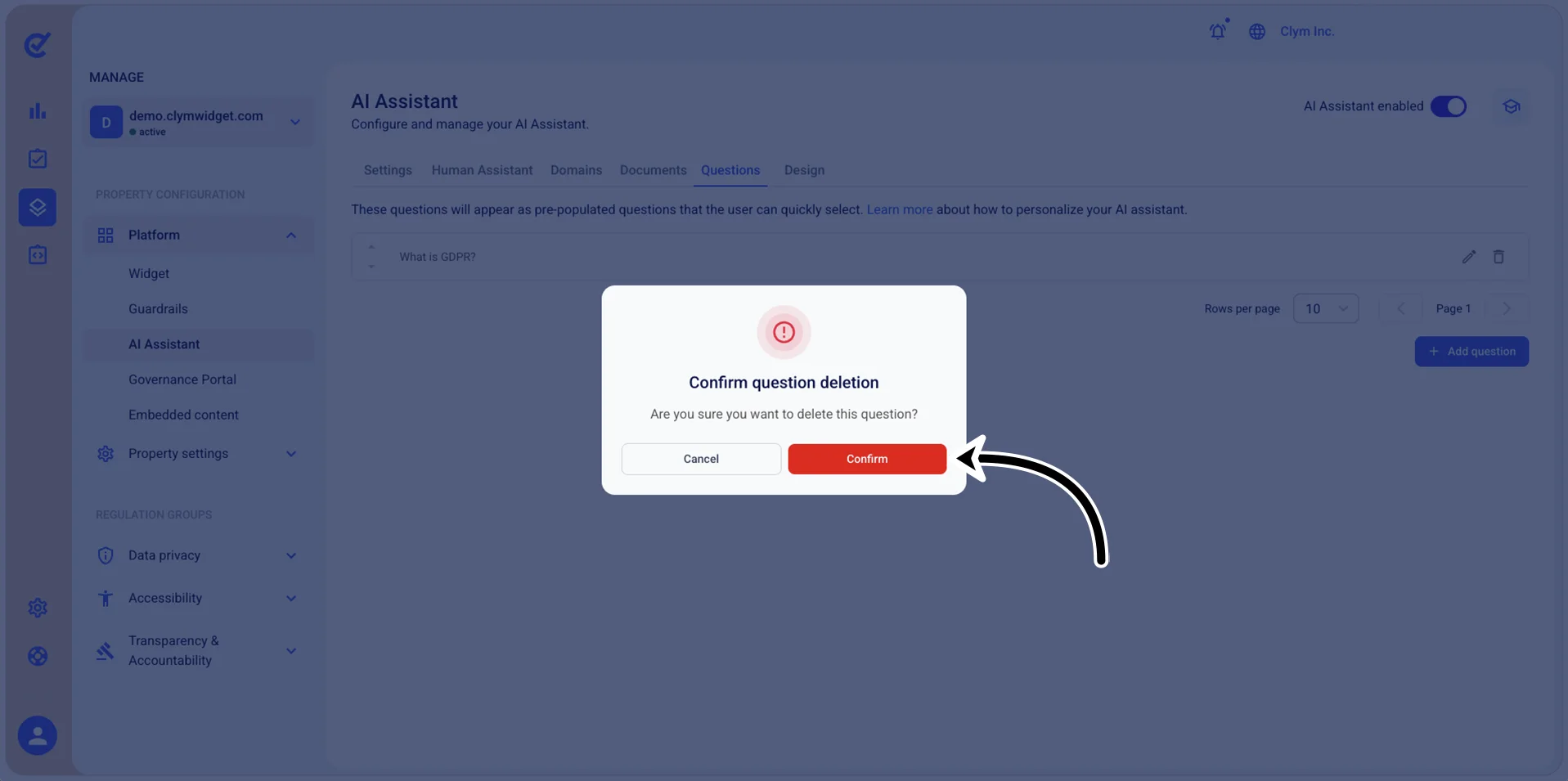 Confirm deletion