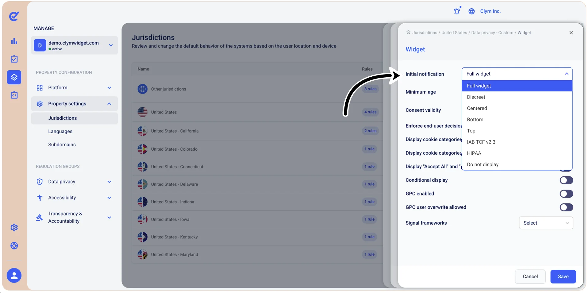 Initial notification field