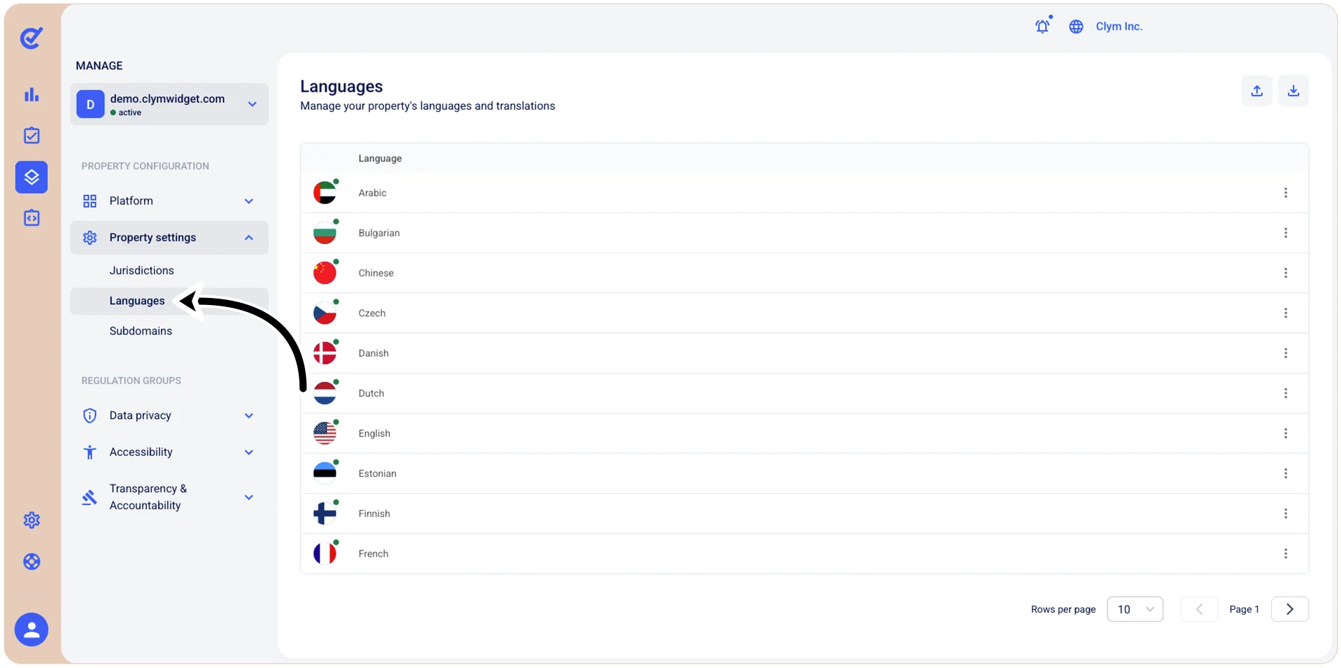 Languages section