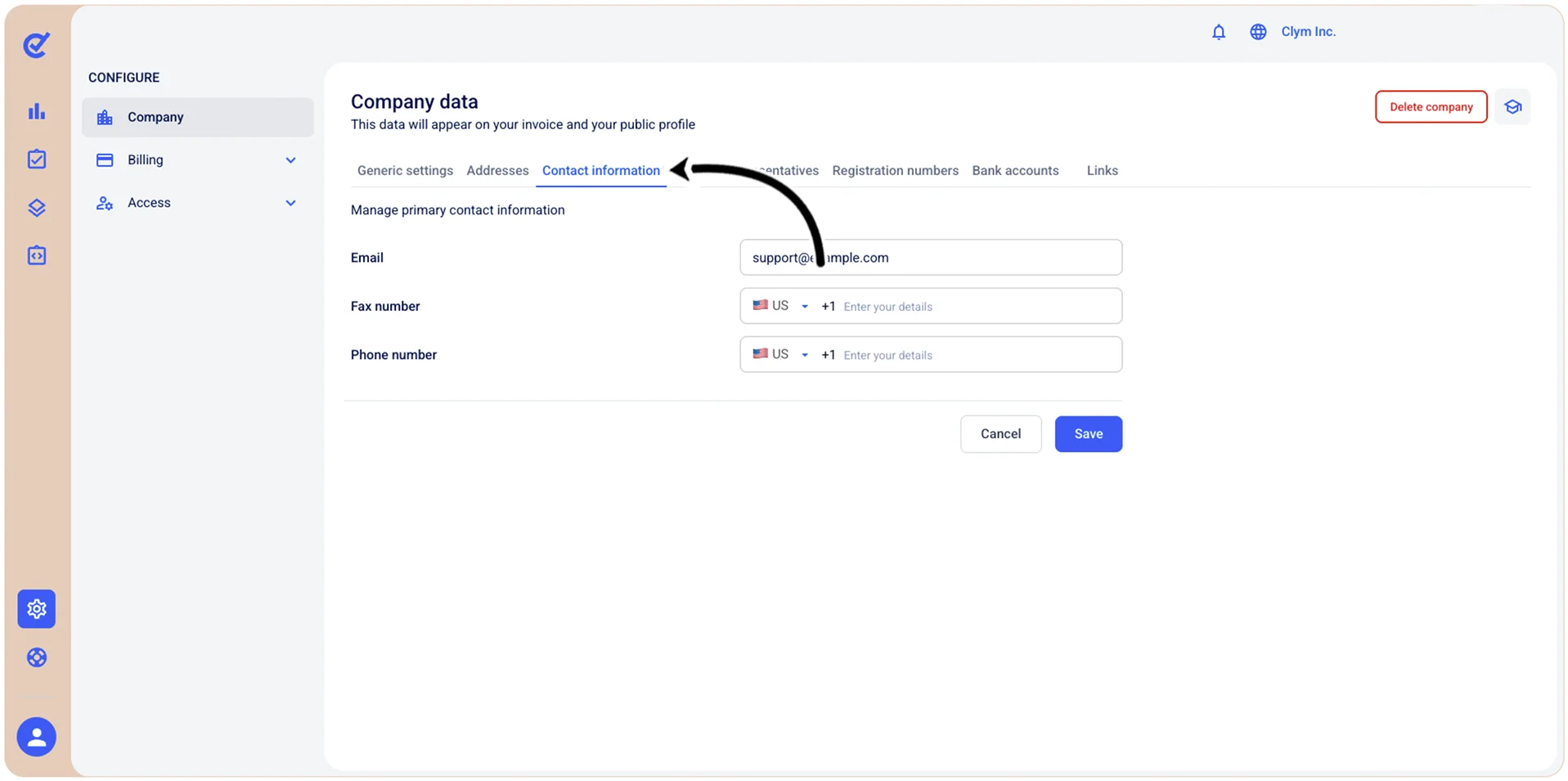 Contact information tab