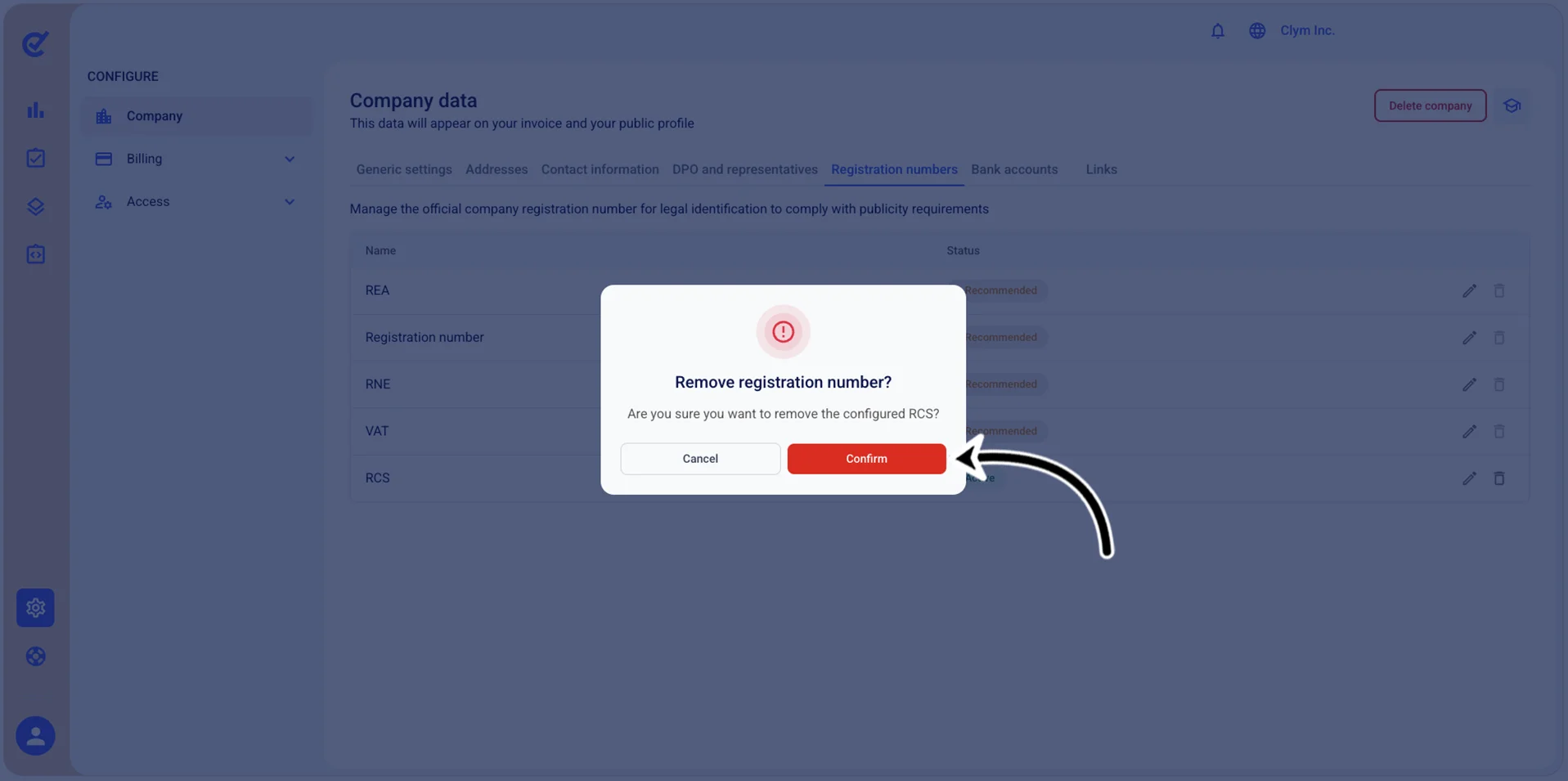 Confirm deletion