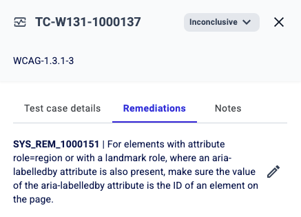 On the right-hand side pane, the test case details is displayed next to the Remediations…