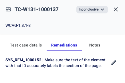 The selected remediation has been saved for the test case.