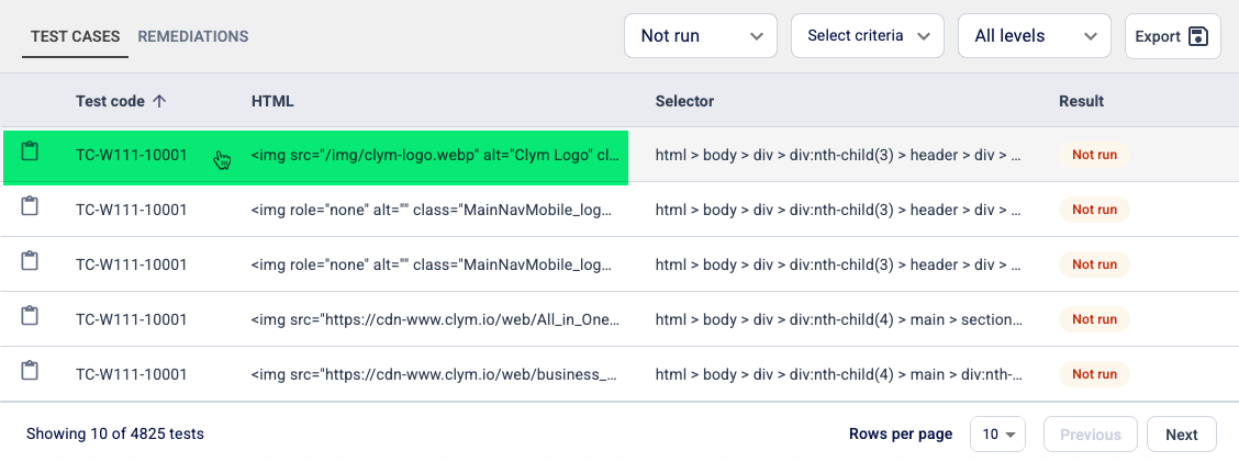 From the list of Not run test cases, select the specific one you want to investigate.