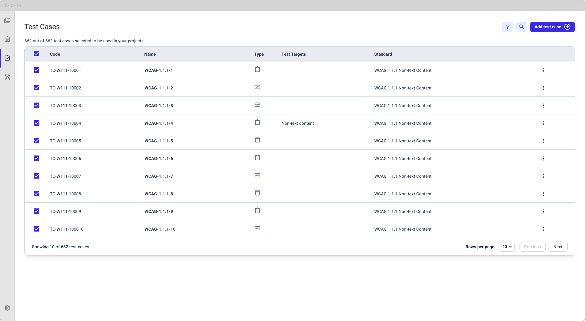 To access all available test cases, click Test cases button on the left-hand side…