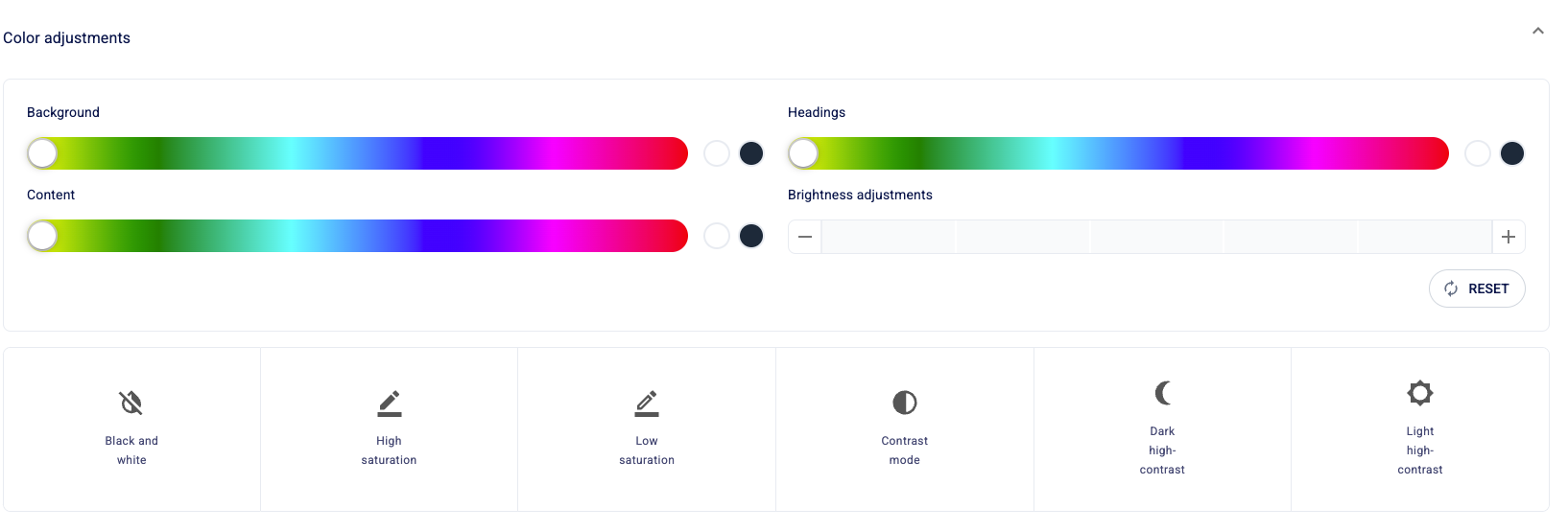 Adjust the color scheme of Accessibility Tools - either manually (using the sliders) or…