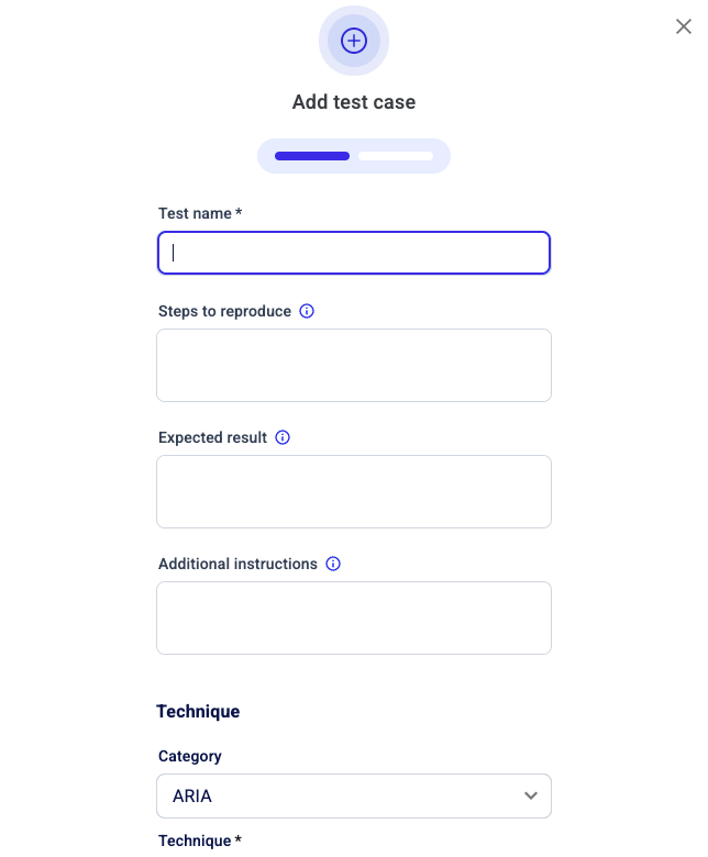 In the Add test case wizard screen, complete the fields