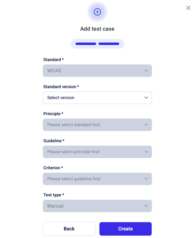 Test type: The default test type at this stage is manual.