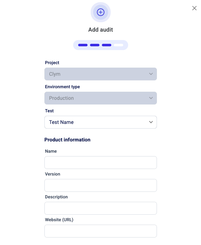 In the next wizard screen, fill in the fields related to the project and the product.
