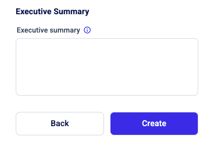 At the bottom of the screen, the Executive summary field contains a summary of the report…
