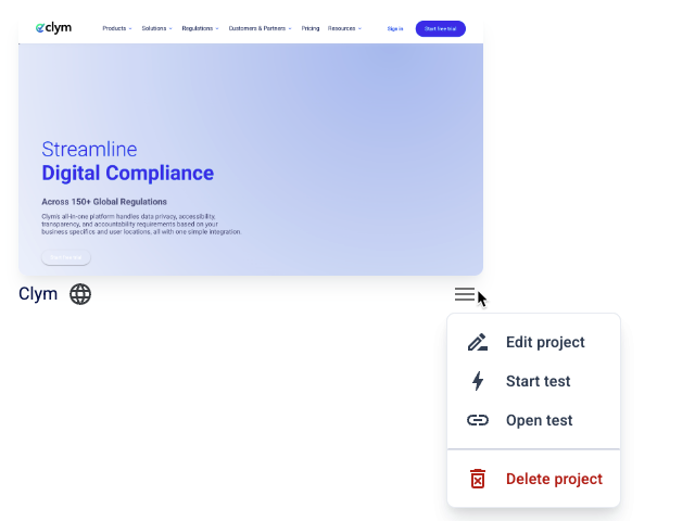 Click the Settings button next to the desired project. On the shortcut menu, click Delete…