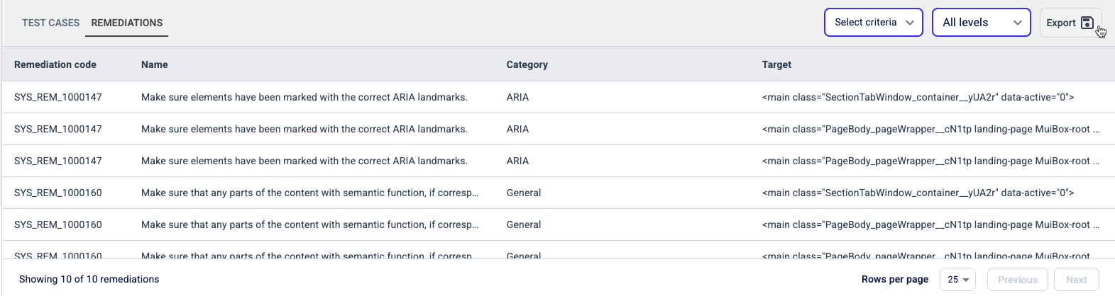 In the Remediations tab of your project, click the button on the right-hand side to save…