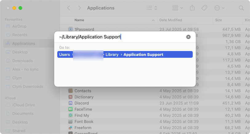 From your Finder screen, press Cmd + Shift + G and navigate to ~/Library/Application…