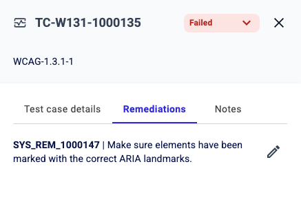 The Remediations suggested for the failed test