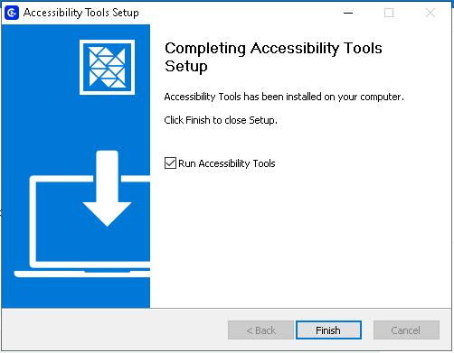 Once the installation is completed, click Finish. If the Run Accessibility Tools box is…