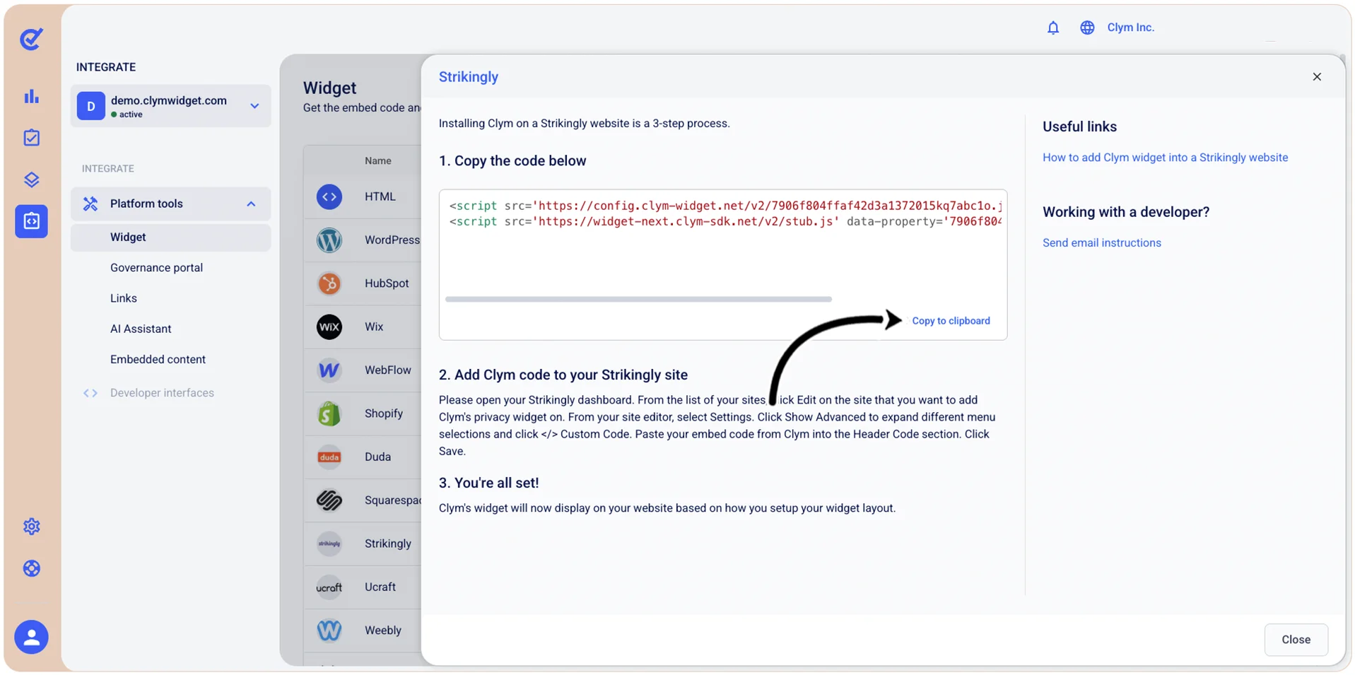 Copy to clipboard button