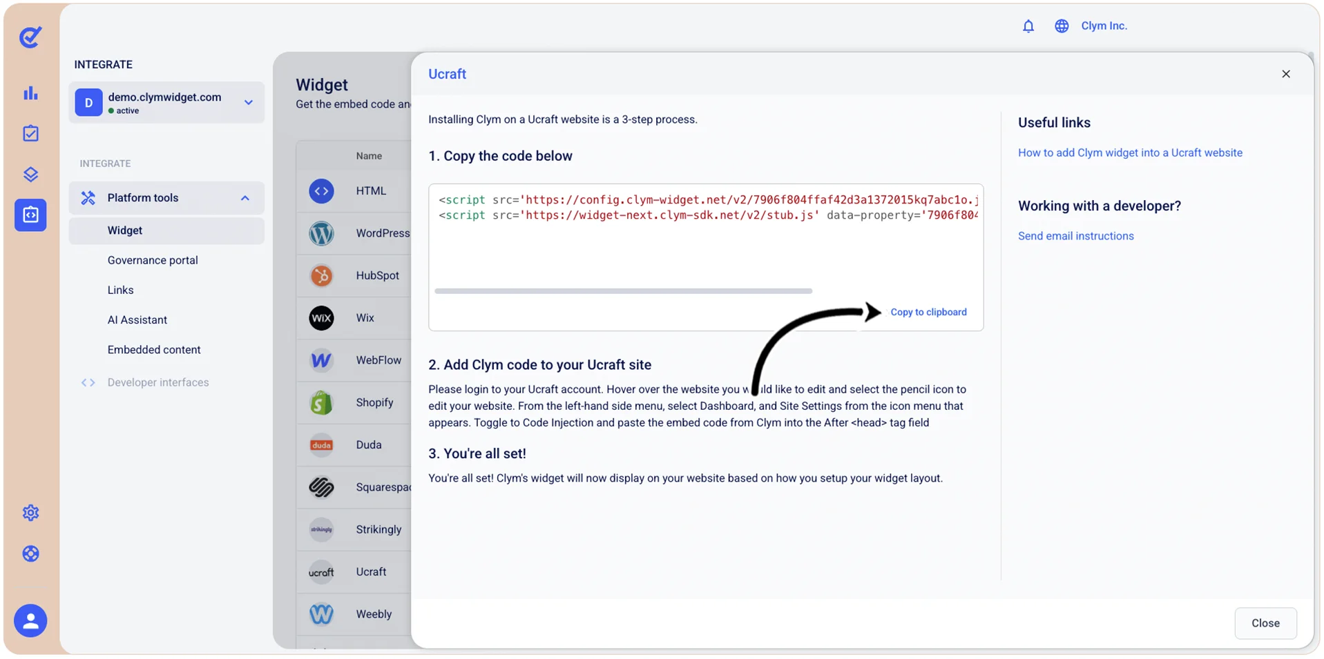 Copy to clipboard button