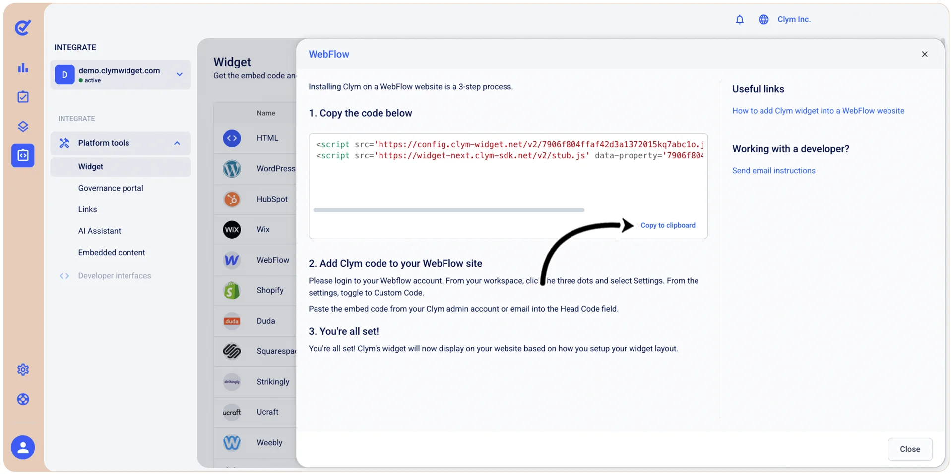 Copy to clipboard button
