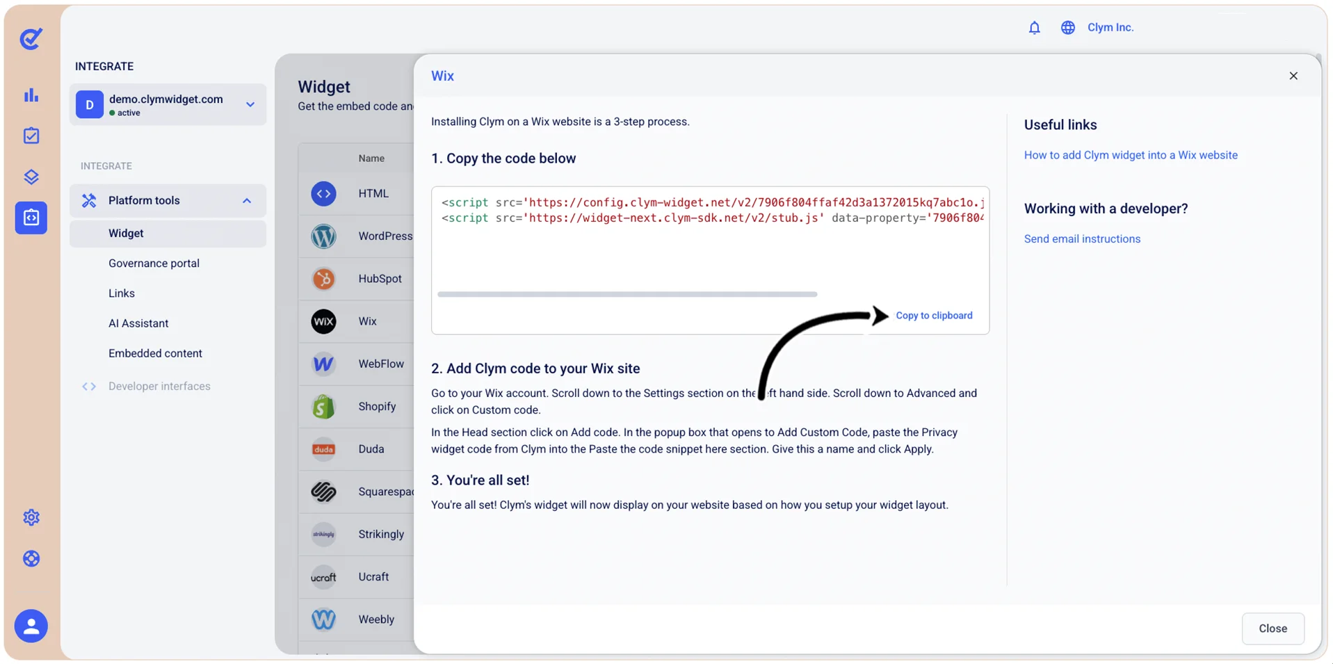Copy to clipboard button
