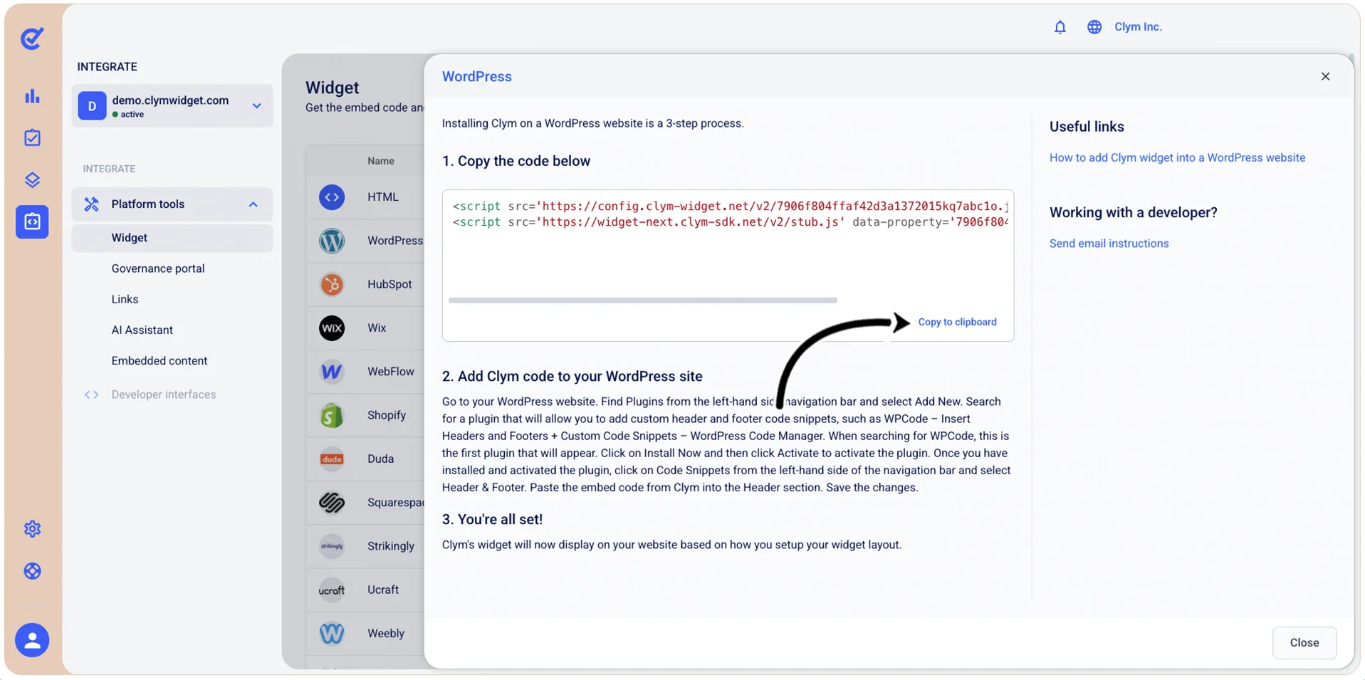 Copy to clipboard button