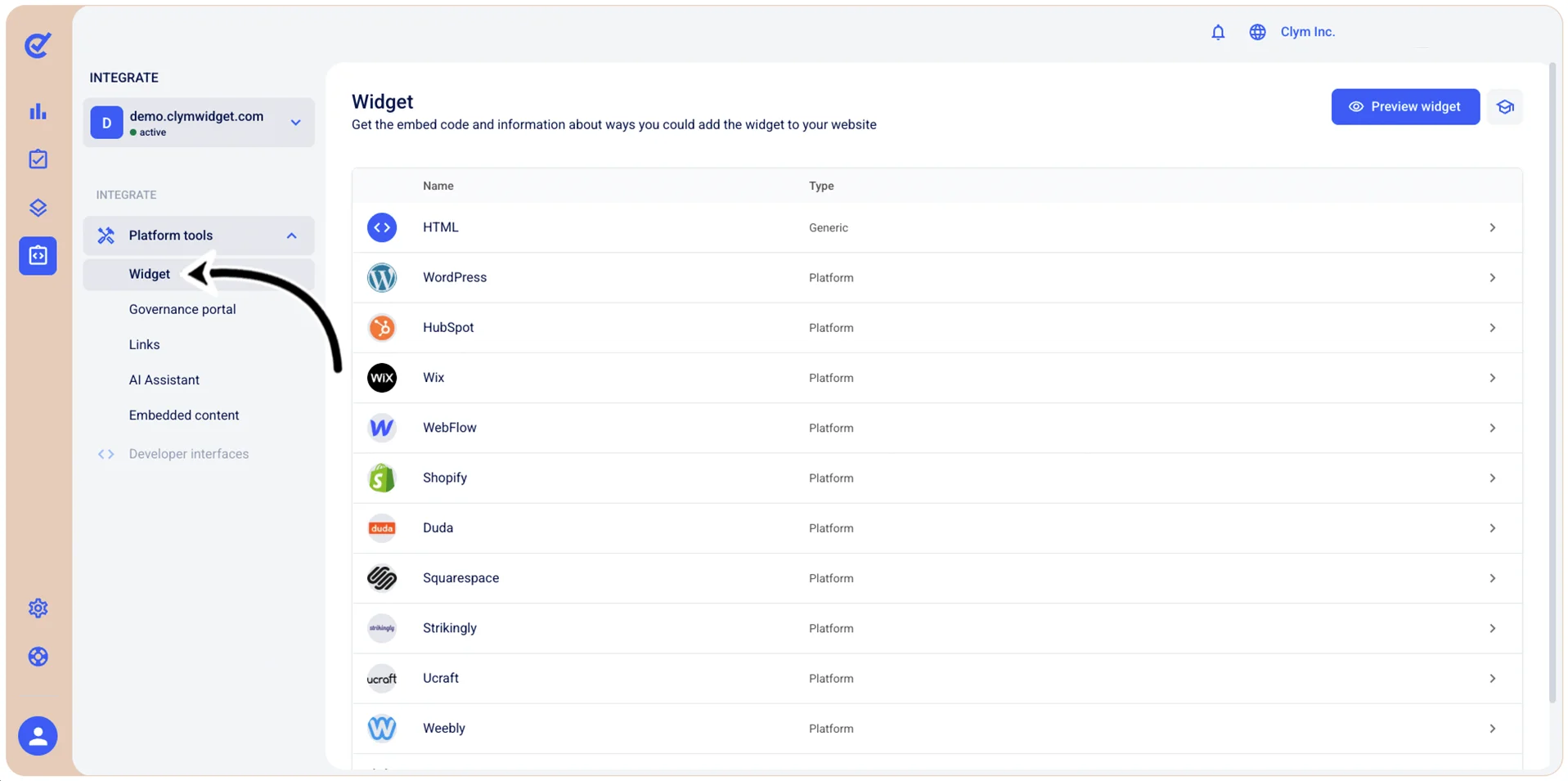 Widget section