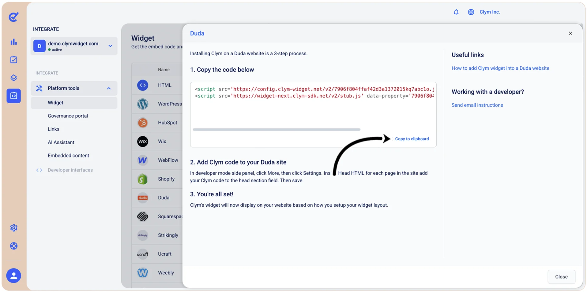 Copy to clipboard button