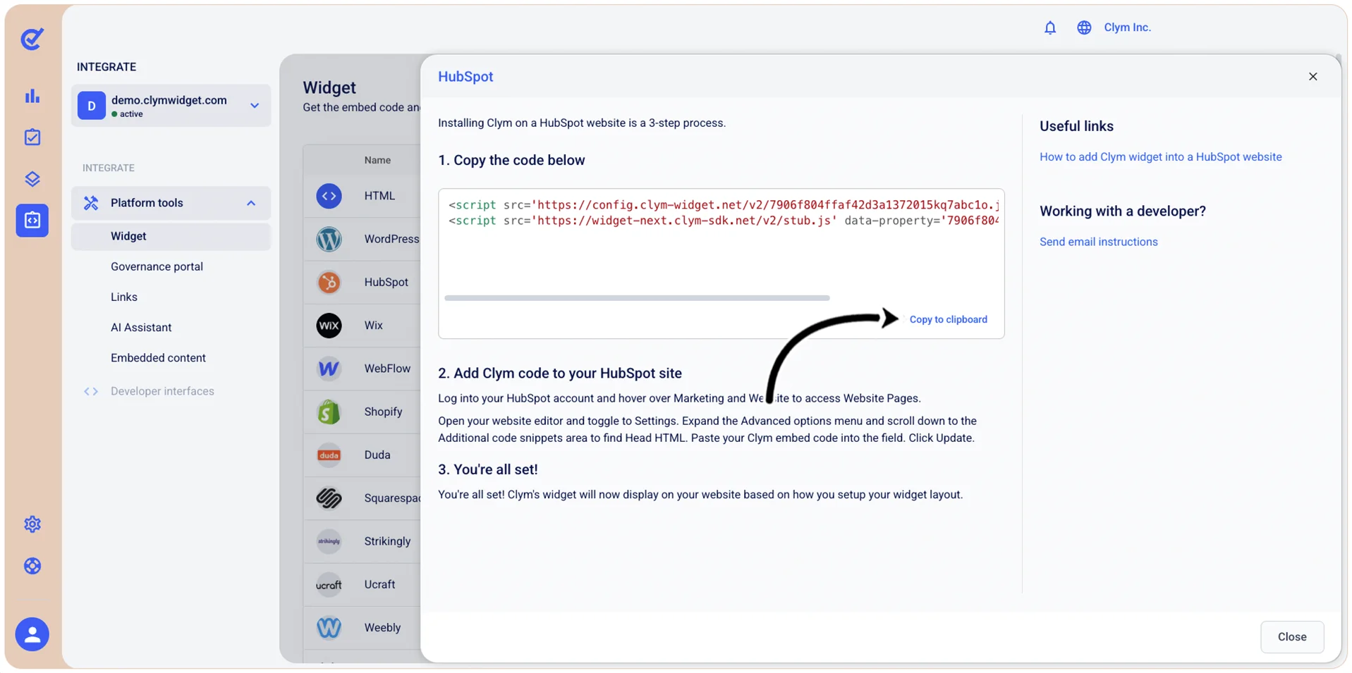 Copy to clipboard button