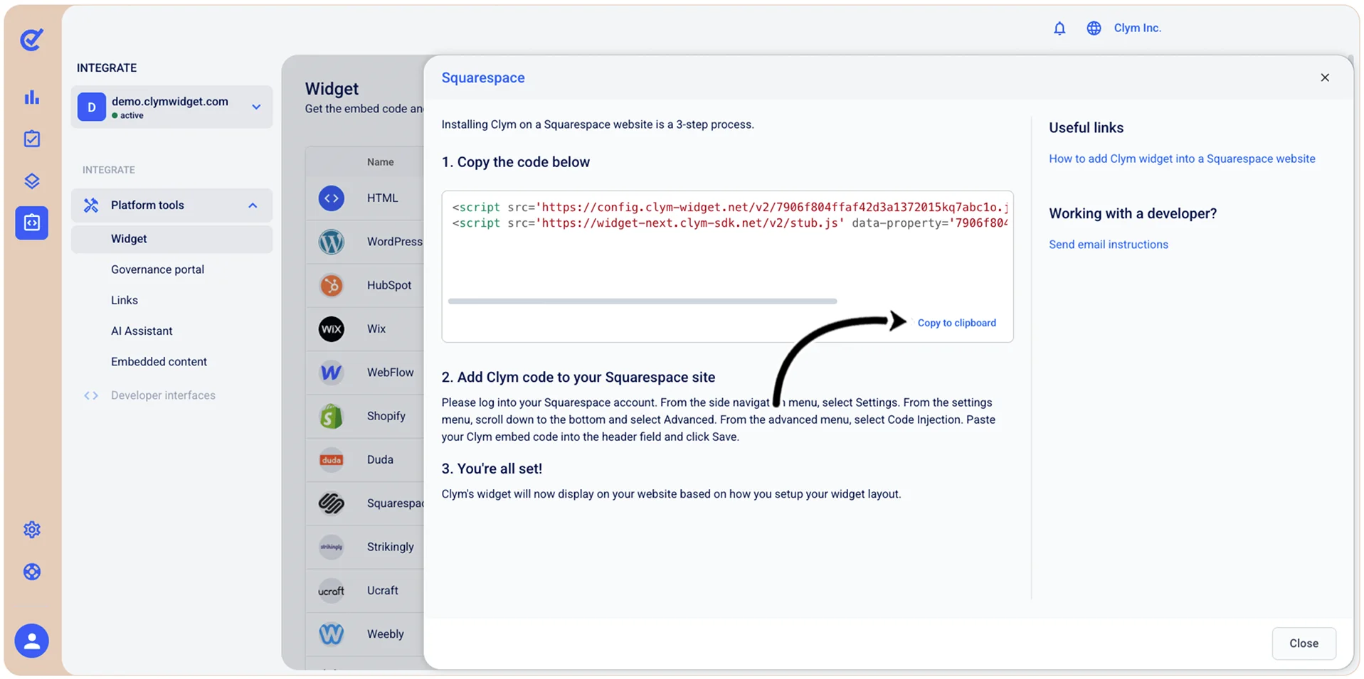 Copy to clipboard button