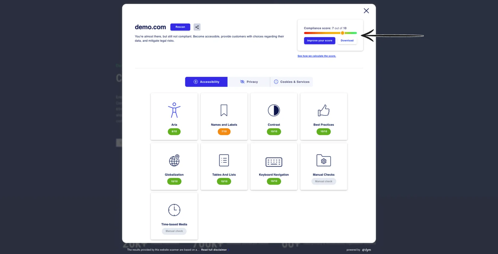 Scan report, accessibility section