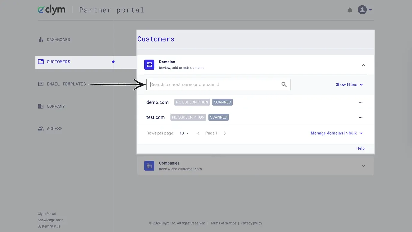 Search for the domain to deactivate