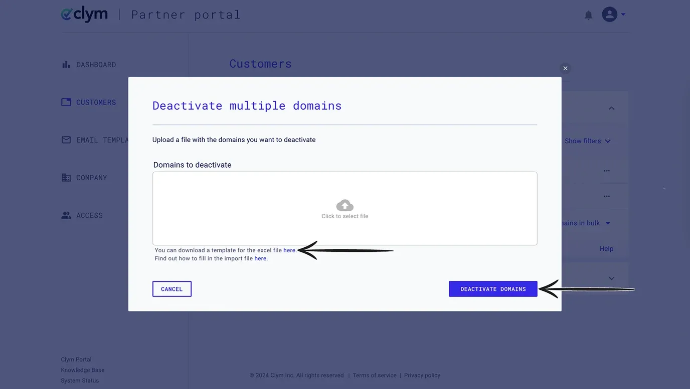 Use the template to deactivate domains